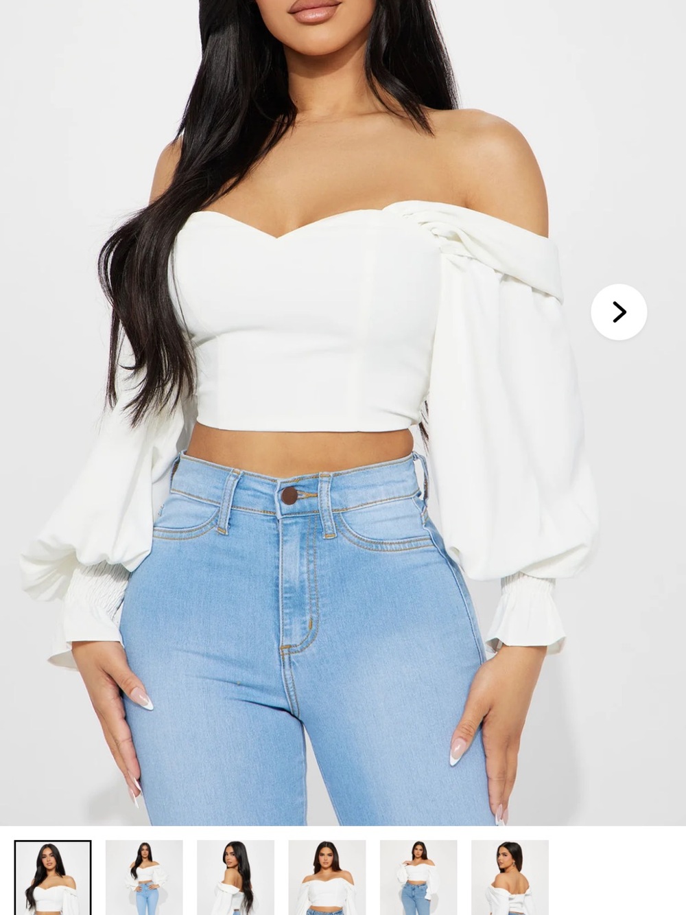 Fashion Nova White Off-Shoulder Puff Sleeve Crop Top